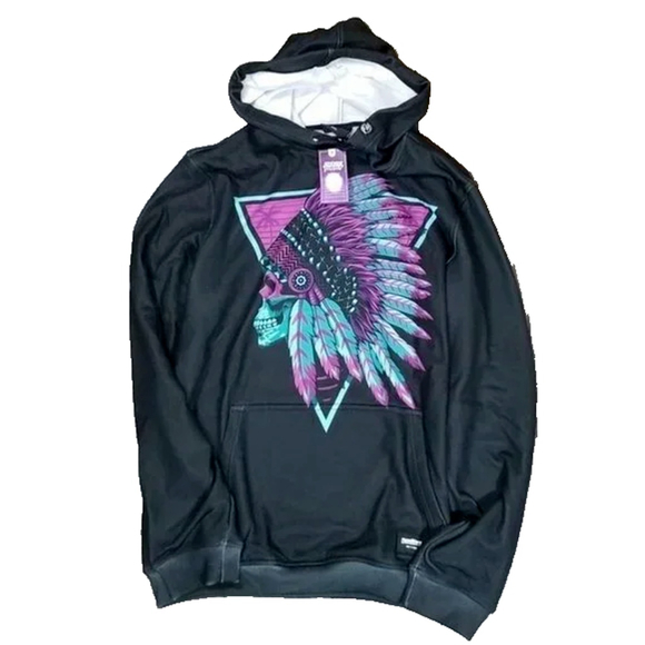 Freshhoods Graphic Indigenous Chief's Skull and Headdress Hoodie Size 2XL Black - Picture 1 of 5